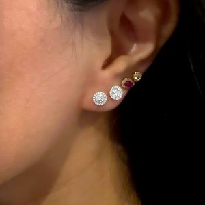 18k Solid White Gold Real Diamond Pave Stud Earrings